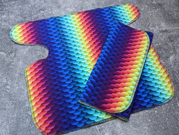 Rainbow Scales Cotton Lycra (Stretchy Preflat + Trifold cloth diaper)